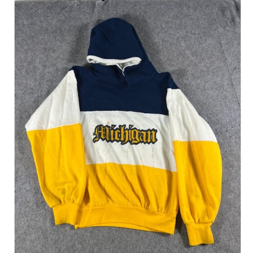 VTG 90s Michigan Wolverines Pullover Hoodie Sweatshirt Men Small Colorblock NCAA